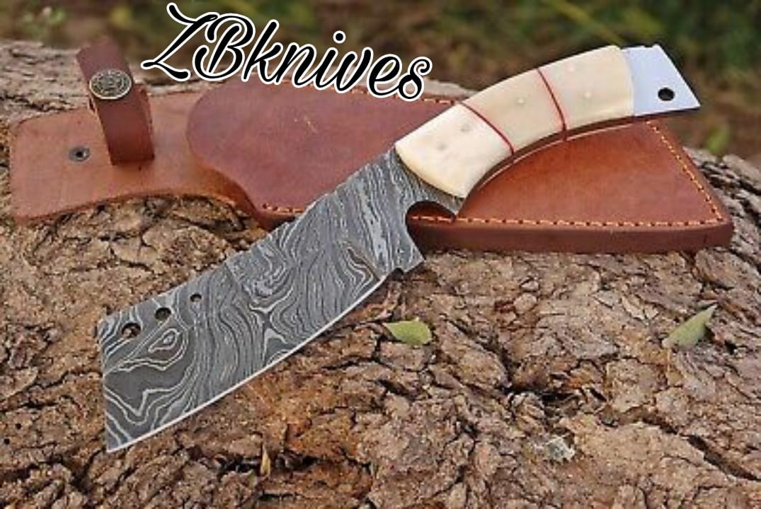 11 Long hand forged Damascus steel cleaver knife full tang