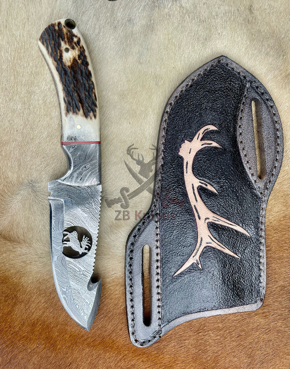 HAND FORGED Fixed Blade Damascus Steel Hunting Knife + Leather Sheath – ZB  Knives Store