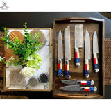 07 PCS HAND FORGED Full Tang Damascus Steel Texas Flag Handle Kitchen Set knives + Leather Sheath ZB Knives Store