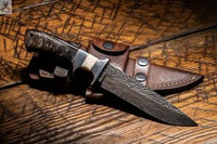 10.25" Inches HAND FORGED Full Tang Damascus Steel Hunting knife+ Leather sheath ZB Knives Store