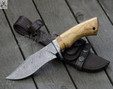 10.5" Inches HAND FORGED Damascus Steel Hunting Knife + leather sheath - ZB Knives Store