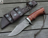 10.5" Inches HAND FORGED Damascus Steel Hunting Knife + leather sheath - ZB Knives Store