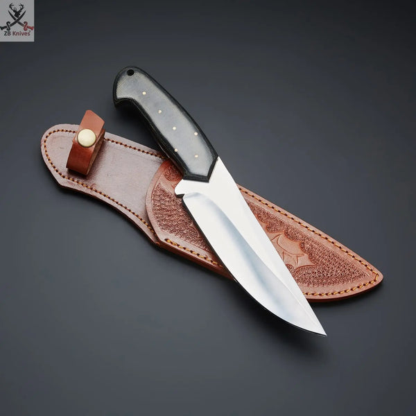 10.5" Inches HAND FORGED Full Tang D2 Steel Hunting Knife+ Leather sheath ZB Knives Store