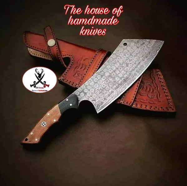 Custom Handmade Damascus Steel cleaver - ZB Knives Store