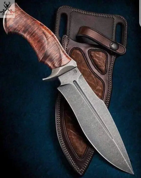 11" Inches HAND FORGED Fixed Blade 1095 High Carbon Steel Hunting knife + Leather Sheath ZB Knives Store