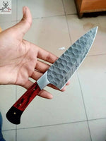 11"inches HAND FORGED Full Tang Damascus Steel Chef Knife + Leather Sheath ZB Knives Store