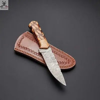 11"inches HAND FORGED Full Tang Damascus Steel Hunting Knife + Leather Sheath ZB Knives Store