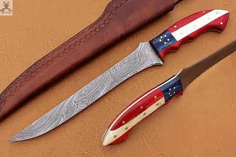 US FLAG HANDLE DAMASCUS FILLET KNIFE - ZB Knives Store