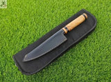 12.75" inches HAND FORGED Full Tang Damascus Steel Chef knife + Leather Sheath ZB Knives Store