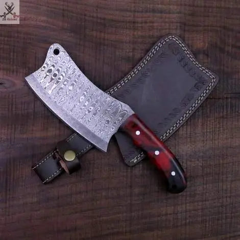 FULL TANG CUSTOM HANDMADE DAMASCUS STEEL CLEAVER KNIFE - ZB Knives Store