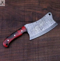 FULL TANG CUSTOM HANDMADE DAMASCUS STEEL CLEAVER KNIFE - ZB Knives Store