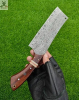 12" Inches HAND FORGED Full Tang Damascus Steel Cleaver Knife+ Leather sheath ZB Knives Store