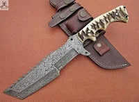 12" Inches HAND FORGED Full Tang Damascus Steel Tracker knife+ Leather sheath ZB Knives Store