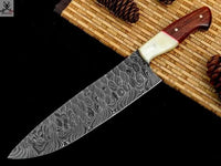 13.25" inches HAND FORGED Damascus Steel Chef Knife + Leather Sheath ZB Knives Store