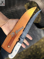 13.5" inches HAND FORGED Full Tang Damascus Steel Fishing Fillet knife + leather sheath 🎣 ZB Knives Store