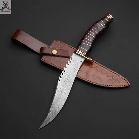 13" Inches HAND FORGED Damascus Steel Hunter Bowie knife+ Leather sheath ZB Knives Store