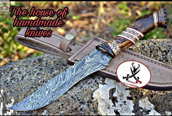 New beautiful Custom Handmade Damascus Steel Hunting Knife - ZB Knives Store