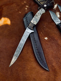 13" Inches HAND FORGED Full Tang Damascus Steel Fishing Fillet knife+ Leather sheath ZB Knives Store