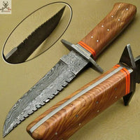 13" inch HAND FORGED Damascus Steel Hunting Bowie knife + Leather Sheath ZB Knives Store