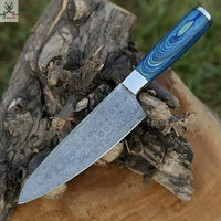 13" inch HAND FORGED Damascus Steel chef knife + Leather Sheath ZB Knives Store