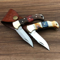 SET OF TWO HANDMADE HUNTING FOLDING POCKET KNIFE