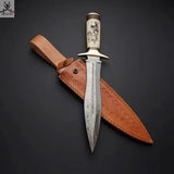 14" Inches HAND FORGED Damascus Steel Dagger knife+ Leather sheath ZB Knives Store