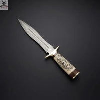 14" Inches HAND FORGED Damascus Steel Dagger knife+ Leather sheath ZB Knives Store