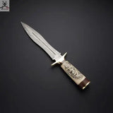 14" Inches HAND FORGED Damascus Steel Dagger knife+ Leather sheath ZB Knives Store