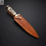 14" Inches HAND FORGED Damascus Steel Dagger knife+ Leather sheath ZB Knives Store