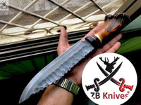 14" Inches HAND FORGED Fixed Blade 1095 High Carbon Steel Hunting Bowie knife + Leather Sheath ZB Knives Store