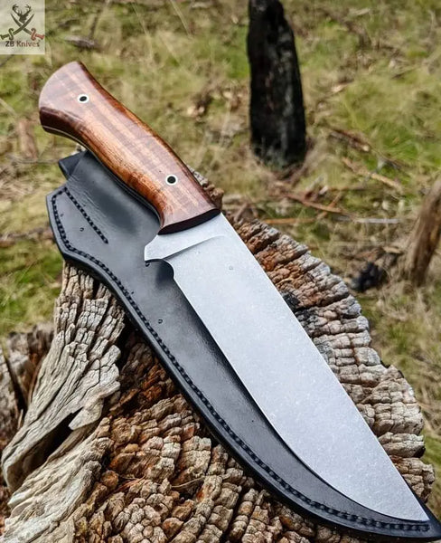 14" Inches HAND FORGED Full Tang 1095 High Carbon Steel Hunter Bowie Knife+ Leather sheath ZB Knives Store