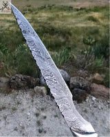 14" Inches HAND FORGED Full Tang Damascus Steel Fillet knife+ Leather sheath ZB Knives Store