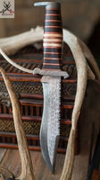 14" inches HAND FORGED Fixed Blade Damascus Steel Hunting Bowie Knife + Leather Sheath ZB Knives Store