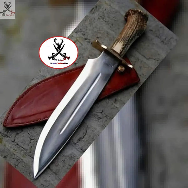 15.5"inches HAND FORGED Fixed Blade 1095 High Carbon Steel Bowie knife + Leather Sheath ZB Knives Store