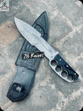 15" Inches HAND FORGED Full Tang Damascus Steel Hunting Camping Knife+ Leather sheath ZB Knives Store