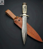 15" inch HAND FORGED Damascus Steel Dagger knife + Leather Sheath ZB Knives Store