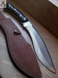 16" Inches HAND FORGED Fixed Blade Damascus Steel Kukri Knife+ Leather sheath ZB Knives Store