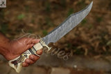 16 Inch Bowie Knife - Camel Bone Engraved Handle Knife with Leather Sheath - ZB Knives Store