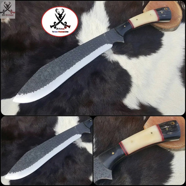 17.5" Inches HAND FORGED Full Tang 1095 High Carbon Steel Kukri knife + Leather Sheath Overall length: 17.5" inches ZB Knives Store