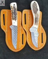 2 PCS HAND FORGED Full Tang 1095 High Carbon Steel Skinning Knives+ Leather sheath ZB Knives Store