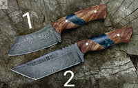 2 PCS HAND FORGED Full Tang Damascus Steel Hunting Knives + Leather Sheath Overall length ZB Knives Store