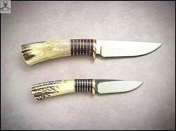 2 PCS HAND FORGED Full Tang J2 Steel and High Carbon Steel Hunting Set+ Leather sheath ZB Knives Store