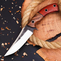 The Outdoorsman's Choice: 10-Inch Hunting Knife with Full Tang 1095 Steel Blade, Rosewood and Red Exotic Wood Handle
