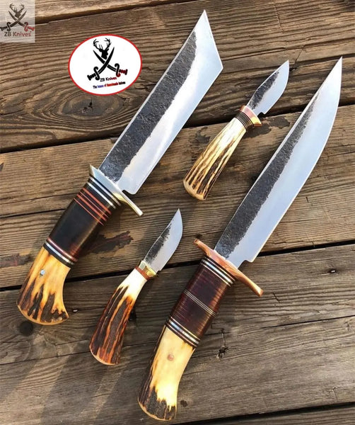 Most Beautiful Custom Handmade 1095 High carbon steel Hunting set - ZB Knives Store