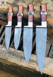 4 PCS HAND FORGED Full Tang Damascus Steel Kitchen Set Knives+ Leather Roll kit ZB Knives Store