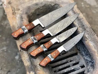 4 PCS HAND FORGED Full Tang Damascus Steel Kitchen Set Knives+ Leather Roll kit ZB Knives Store