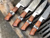 4 PCS HAND FORGED Full Tang Damascus Steel Kitchen Set Knives+ Leather Roll kit ZB Knives Store