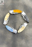 5 PCS HAND FORGED Damascus Steel Folding Pocket Knife + leather sheath - ZB Knives Store