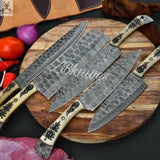 5 PCS HAND FORGED Full Tang Damascus Steel Kitchen Set Knives+ Leather Roll kit - ZB Knives Store