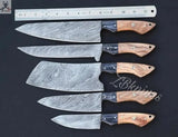 5 PCS HAND FORGED Full Tang Damascus Steel Kitchen Set knives+ Leather Roll kit - ZB Knives Store